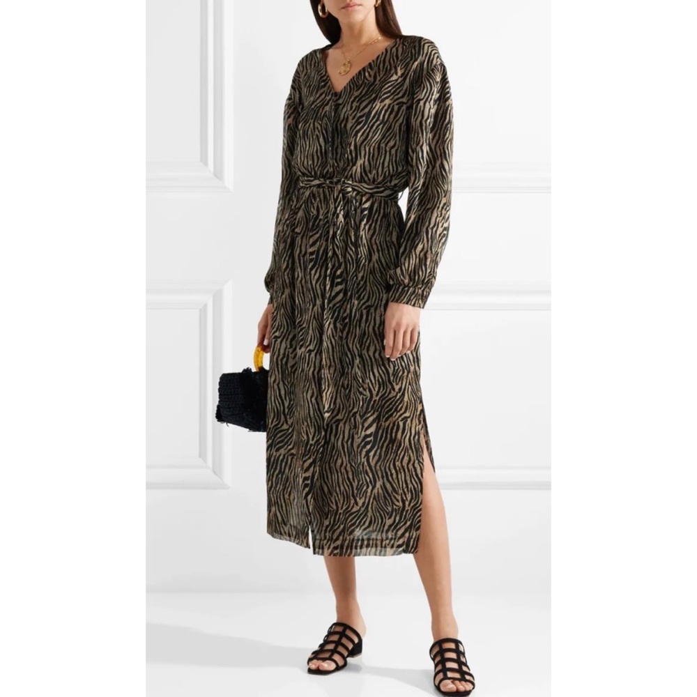 Nanushka Oasis Tiger Print Wrap Toe Maxi V Neck Dress
